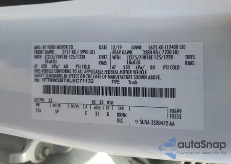 2020 Ford F350 Super Duty from USA, damaged, VIN 1FT8W3BT8LEC71132